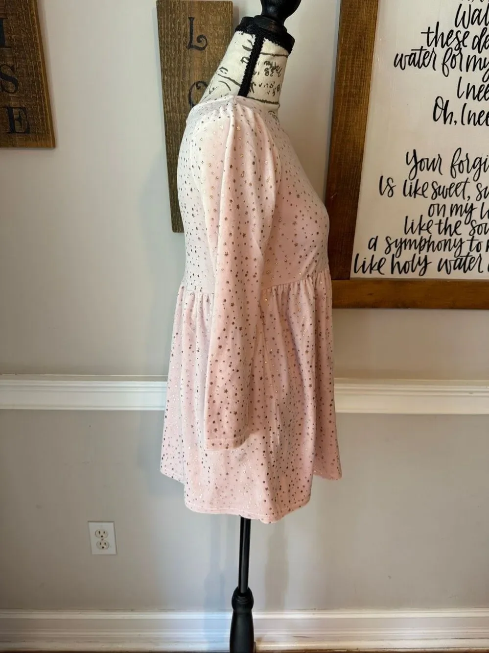 Gap Kids Girls' Velour Long Sleeve Fit & Flare Dress Pink Silver Medium (7/8)